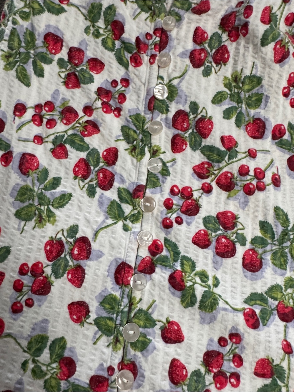 Free People White Strawberry & Green Leaf Button Tank - Picture 3 of 3
